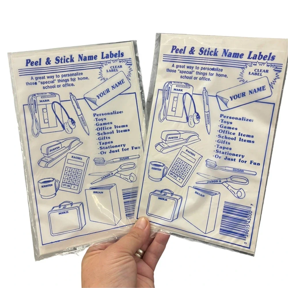 Vintage 1990 Name Fun Peel & Stick Labels H&L Ent Clear Name Stickers Lot 90s